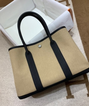 에르메스 가든파티30 트렌치 캔버스 블랙 네곤다